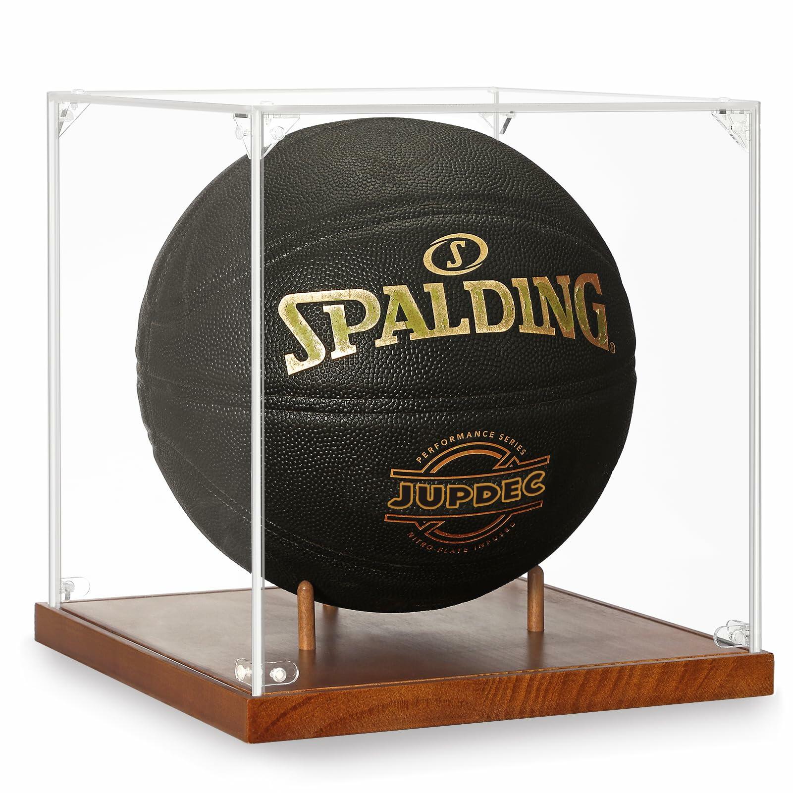 JupDec Basketball Display Case Acrylic Clear 10" Full Size with Solid Wood Base,