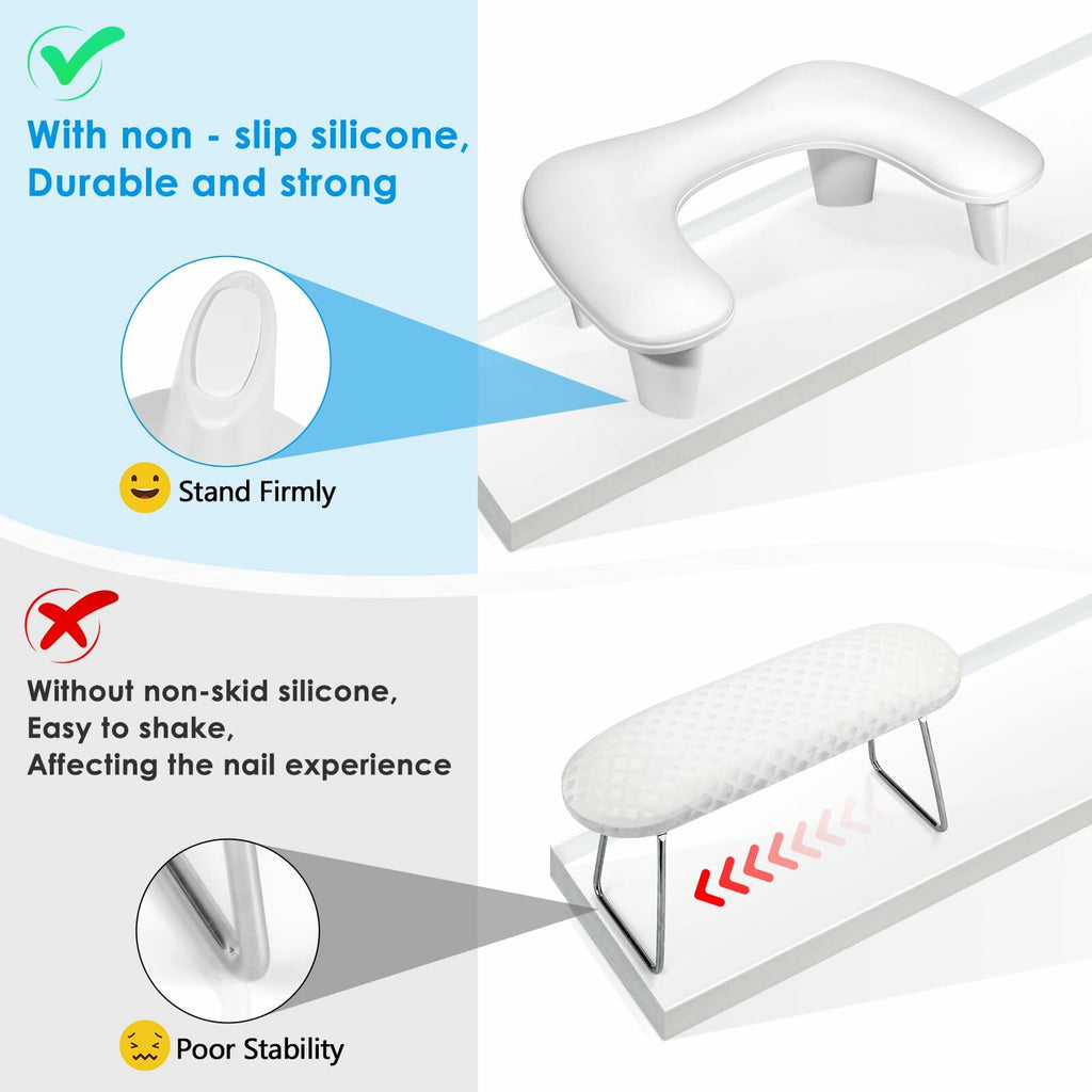 LIONVISON Arm Rest for Nails Tech U Shaped - Comfortable Manicure Nail Hand Rest Pillow Cushion, Nail Armrest Stand for Acrylic Nail Art Tech, Quick Installation, White