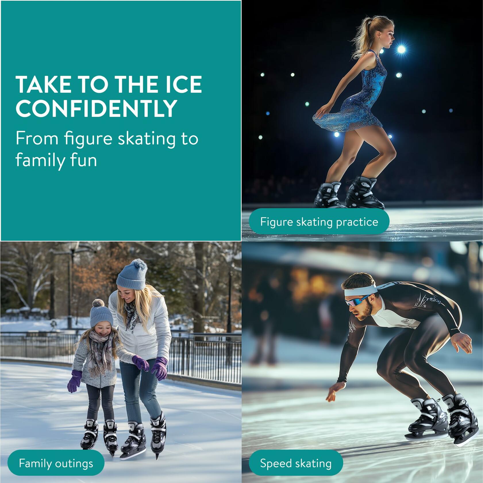 Navaris Adjustable Ice Skates for Kids - Comfortable & Robust Ice Skate Shoes for Boys and Girls - Perfect for Training, Hockey, Figure Skating and Leisure - Size EU 31-34, Grey