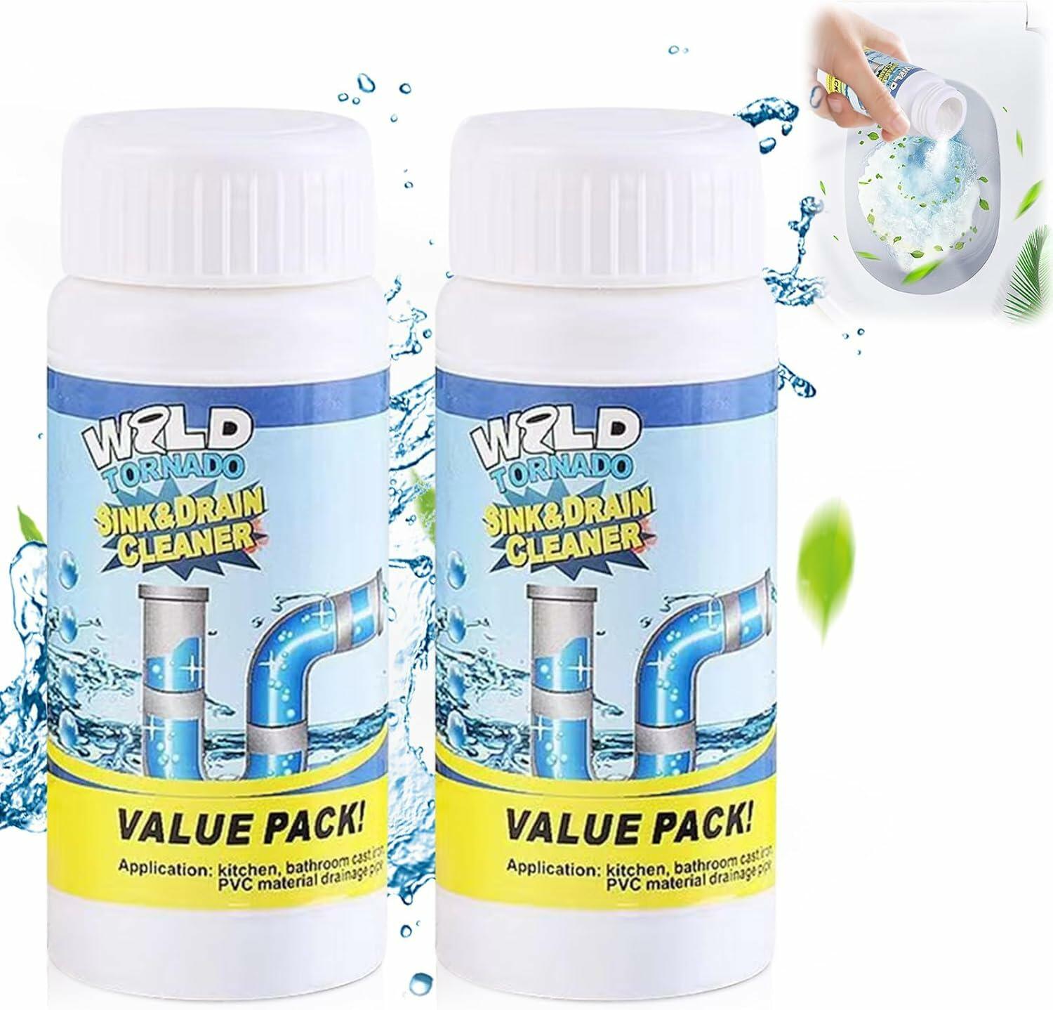 2 pack Wild Tornado Pipe Dredge,Powerful Sink Cleaner Powder Fast Foaming for