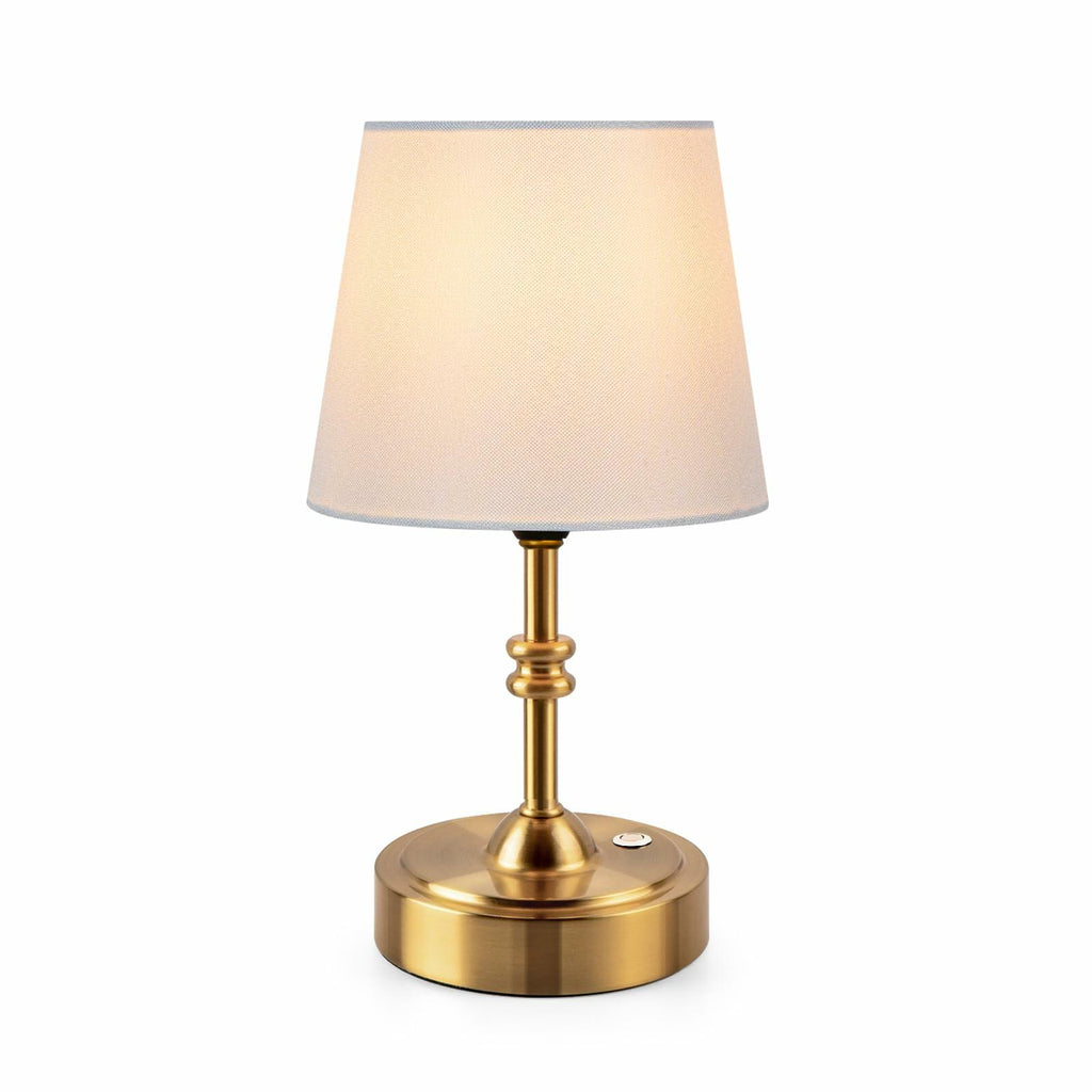 ONEWISH Small Cordless Lamp Dimmable-Battery Operated Table lamp, 4000mAh Rechargeable, Touch Bedside Lamp with White Fabric Shade, 2700K Bulb Included, for Dining, Patio, Bathroom(Gold)