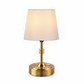 ONEWISH Small Cordless Lamp Dimmable-Battery Operated Table lamp, 4000mAh Rechargeable, Touch Bedside Lamp with White Fabric Shade, 2700K Bulb Included, for Dining, Patio, Bathroom(Gold)