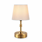 ONEWISH Small Cordless Lamp Dimmable-Battery Operated Table lamp, 4000mAh Rechargeable, Touch Bedside Lamp with White Fabric Shade, 2700K Bulb Included, for Dining, Patio, Bathroom(Gold)