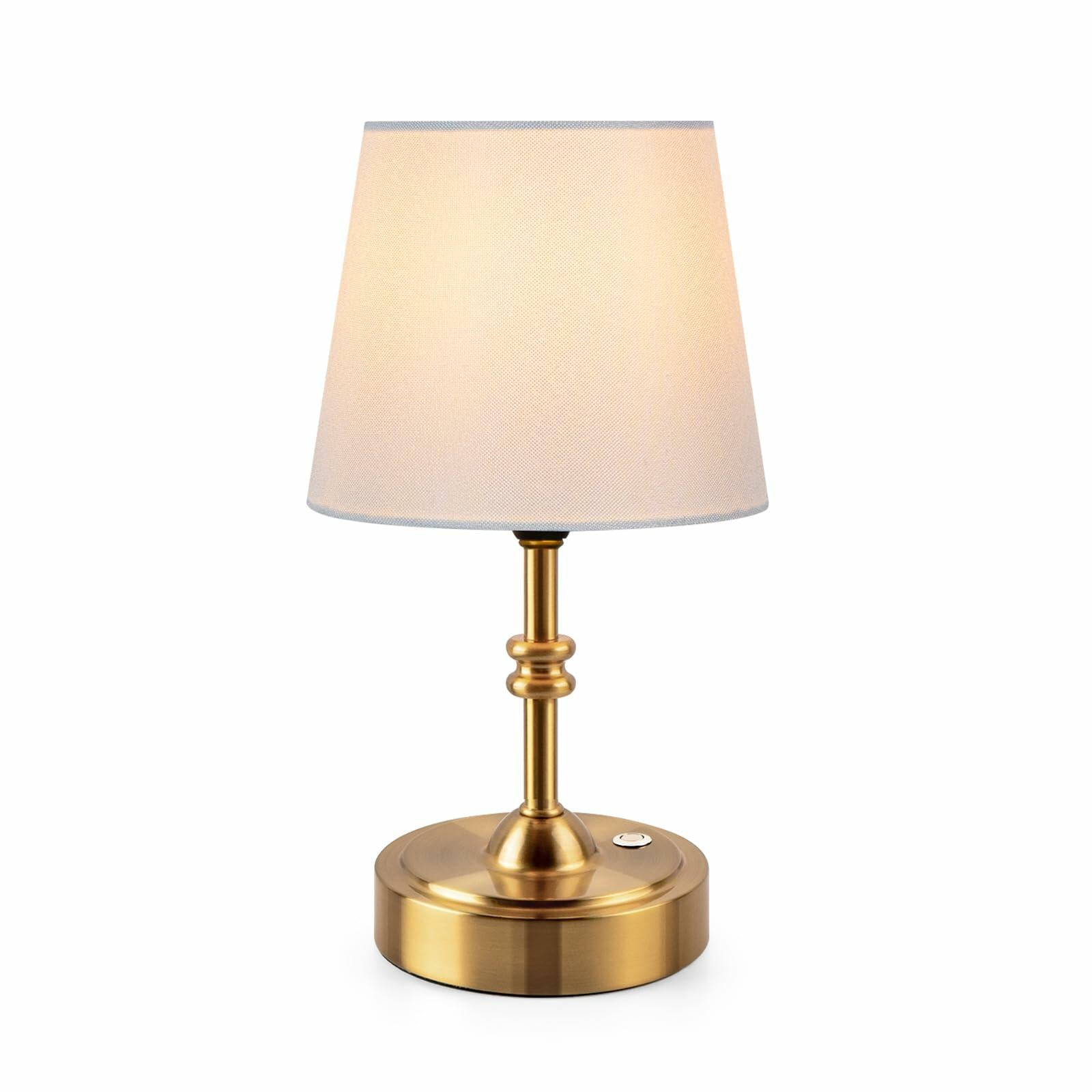 ONEWISH Small Cordless Lamp Dimmable-Battery Operated Table lamp, 4000mAh Rechargeable, Touch Bedside Lamp with White Fabric Shade, 2700K Bulb Included, for Dining, Patio, Bathroom(Gold)