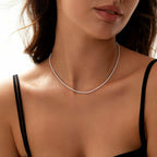 Goldegg Silver Necklace for Women, 925 Sterling Silver 1.1mm Snake Chain Diamond