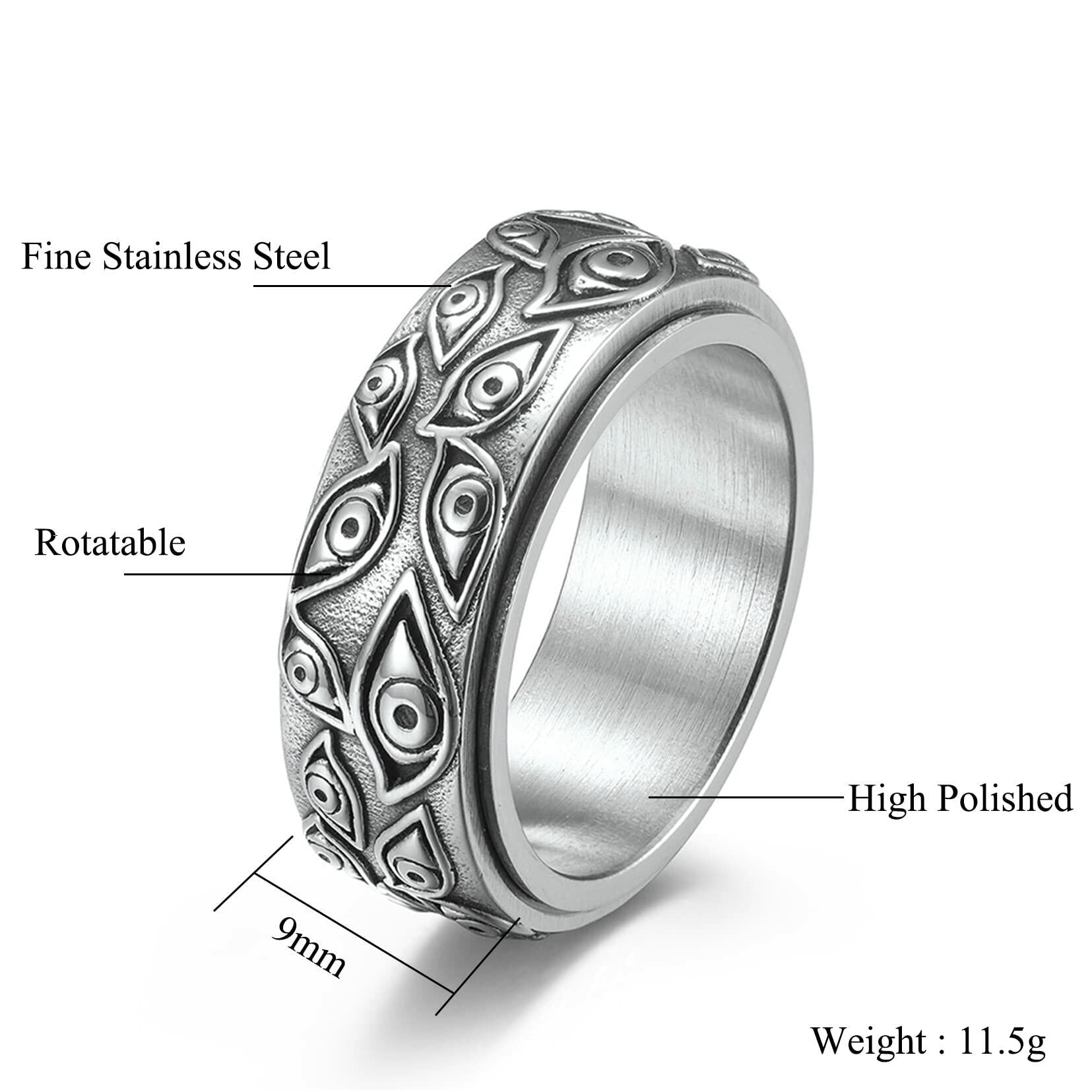 Yifnny Evil Eye Ring, Stainless Steel Rotatable Eye of God Band Ring Cool Evil