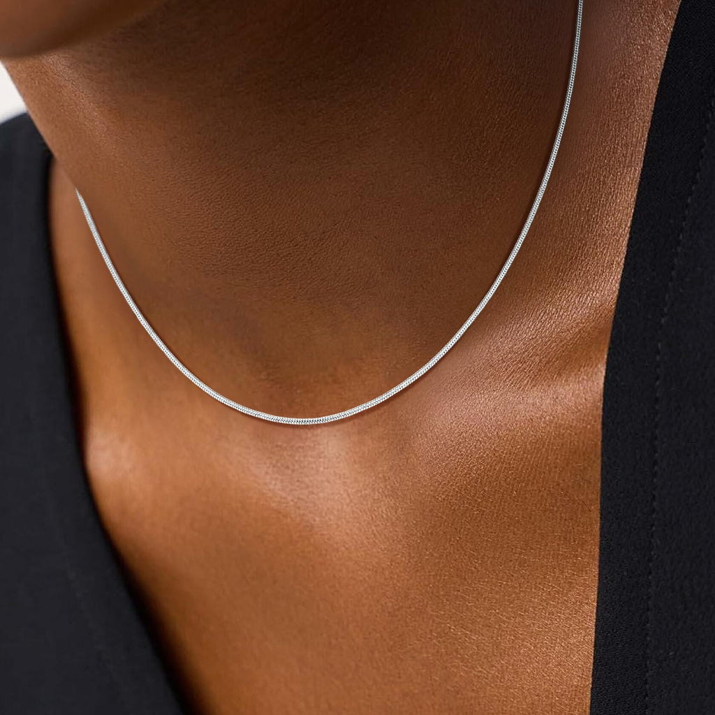 Goldegg Silver Necklace for Women, 925 Sterling Silver 1.1mm Snake Chain Diamond