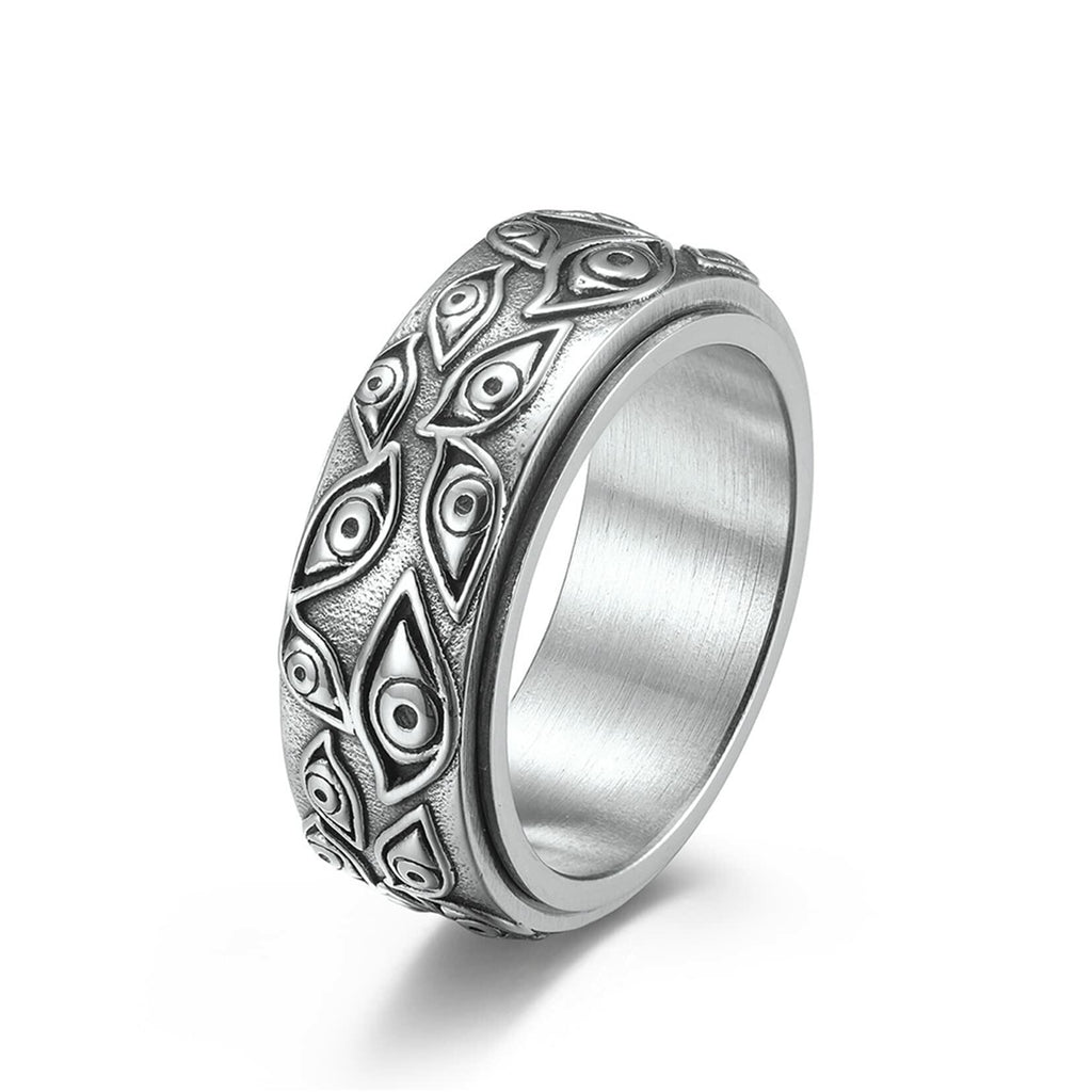 Yifnny Evil Eye Ring, Stainless Steel Rotatable Eye of God Band Ring Cool Evil