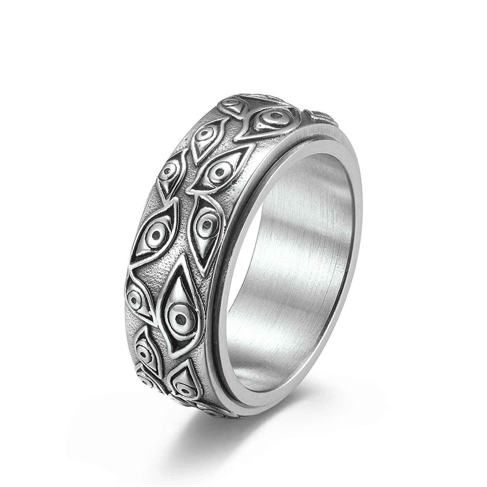 Yifnny Evil Eye Ring, Stainless Steel Rotatable Eye of God Band Ring Cool Evil