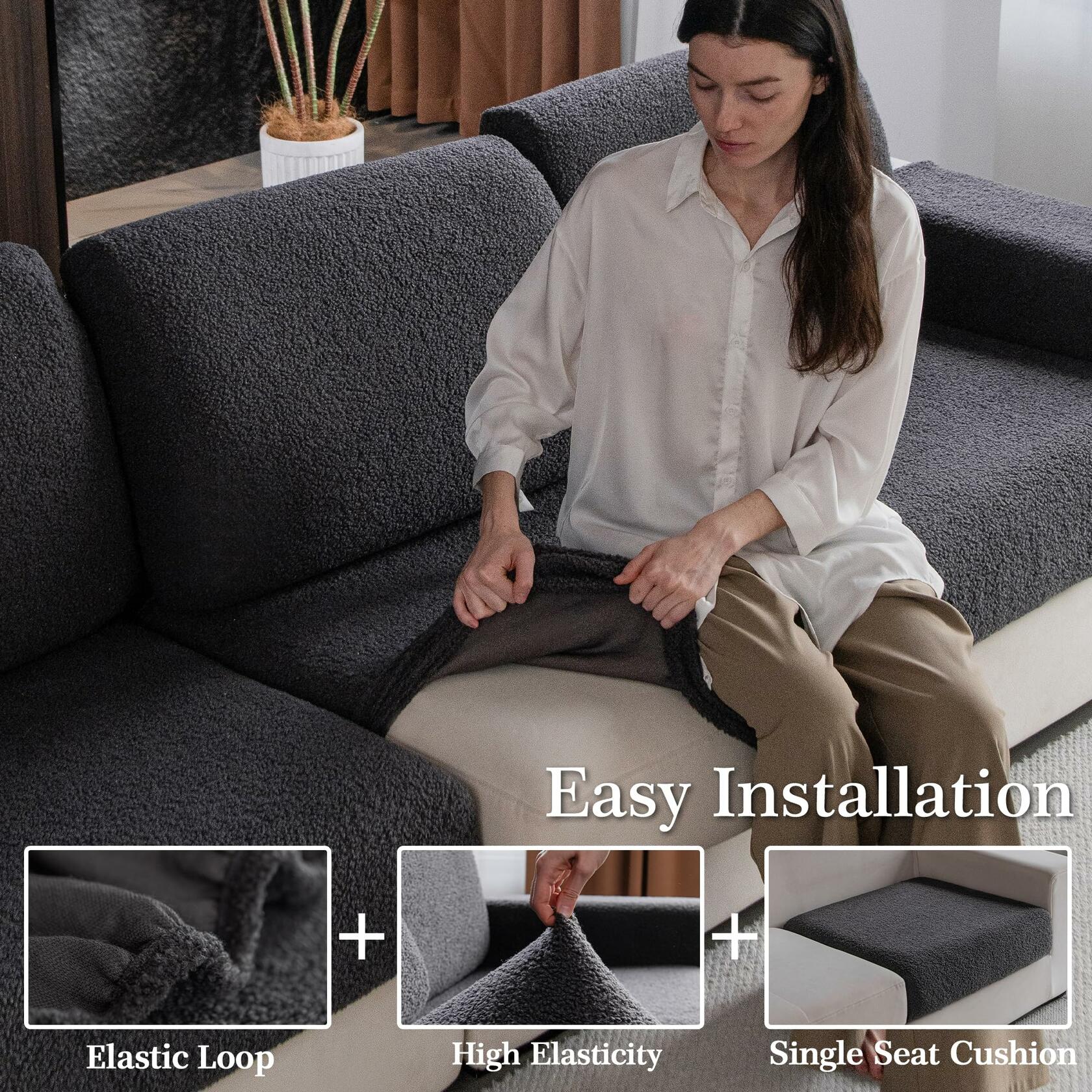OHSIO Couch Cushion Covers for Sectional Sofa, Stretch Soft Sofa Slipcovers