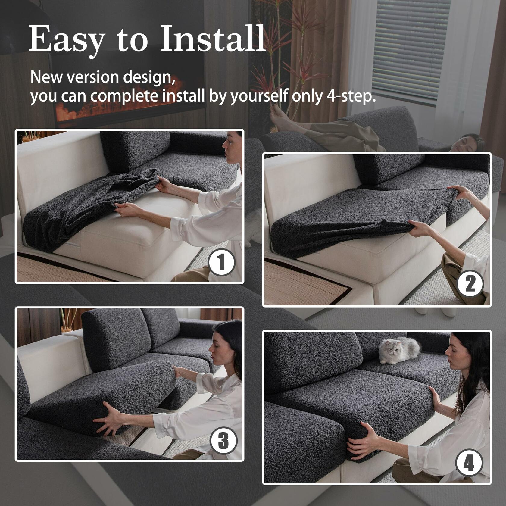 OHSIO Couch Cushion Covers for Sectional Sofa, Stretch Soft Sofa Slipcovers