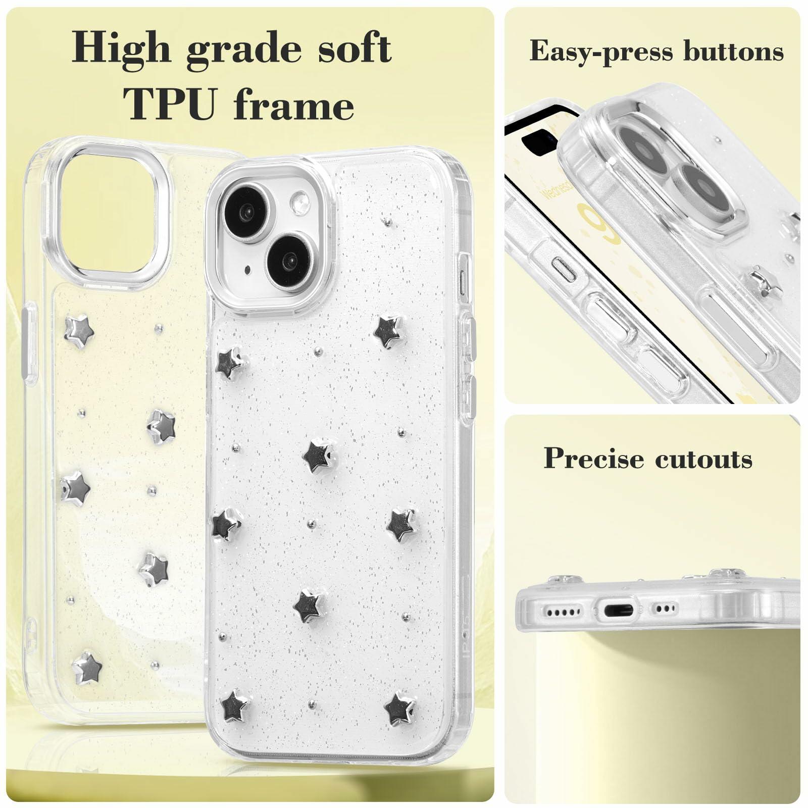 EYZUTAK Case for iPhone 13/iPhone 14, Bling Glitter 3D Stars Phone Case Cute