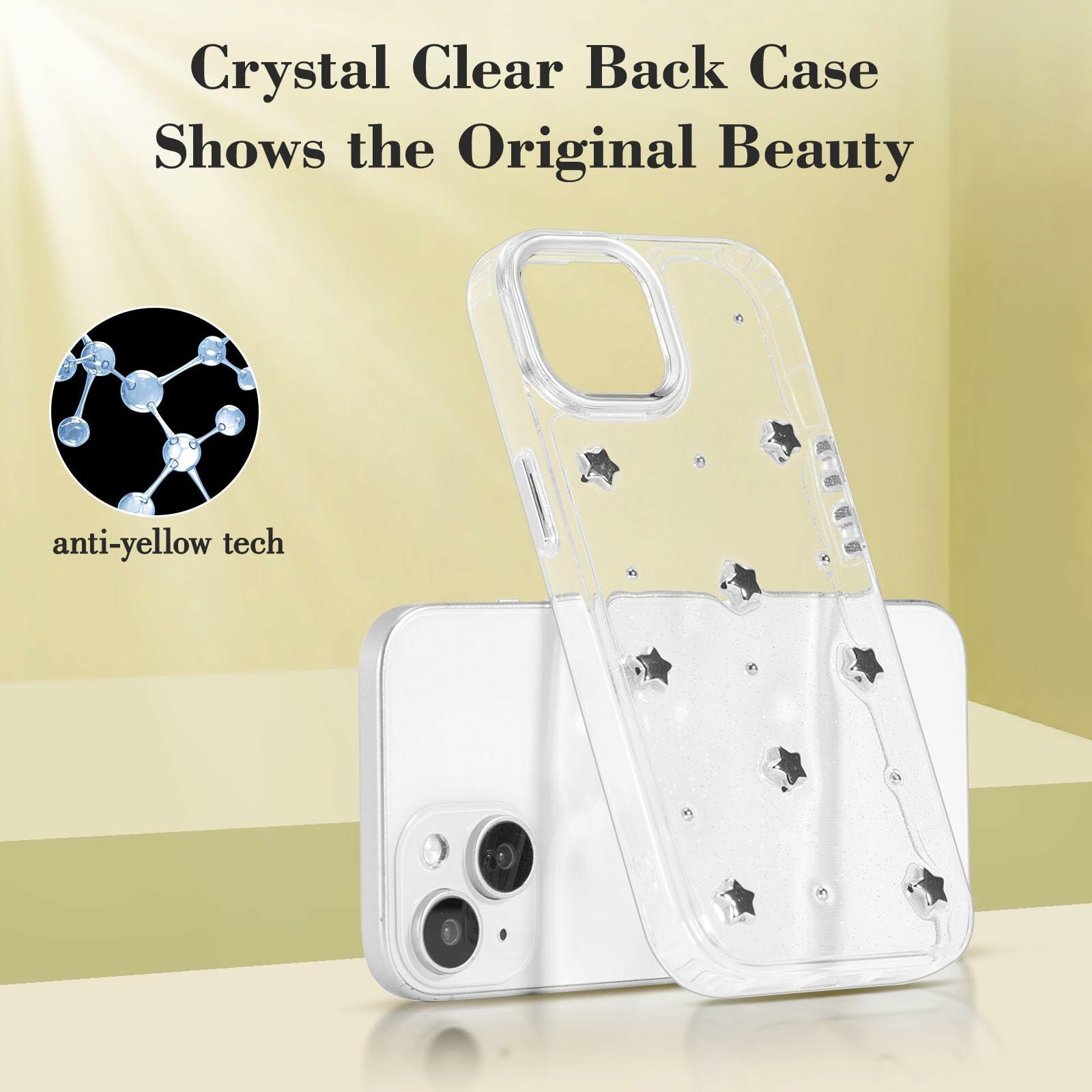 EYZUTAK Case for iPhone 13/iPhone 14, Bling Glitter 3D Stars Phone Case Cute