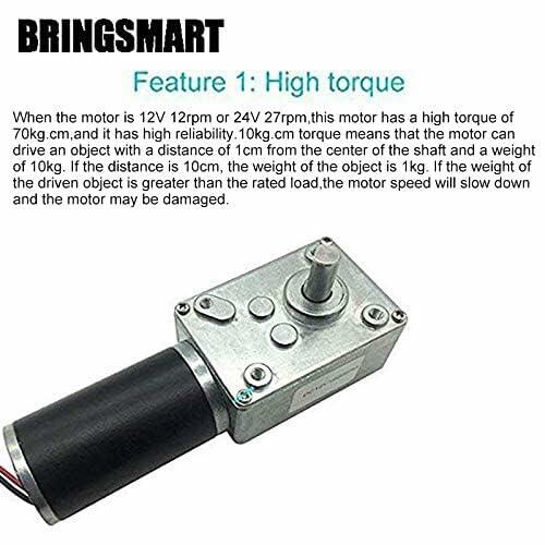 BRINGSMART 12V 16rpm DC Worm Gear Motor 70kg.cm High Torque Turbine Electric