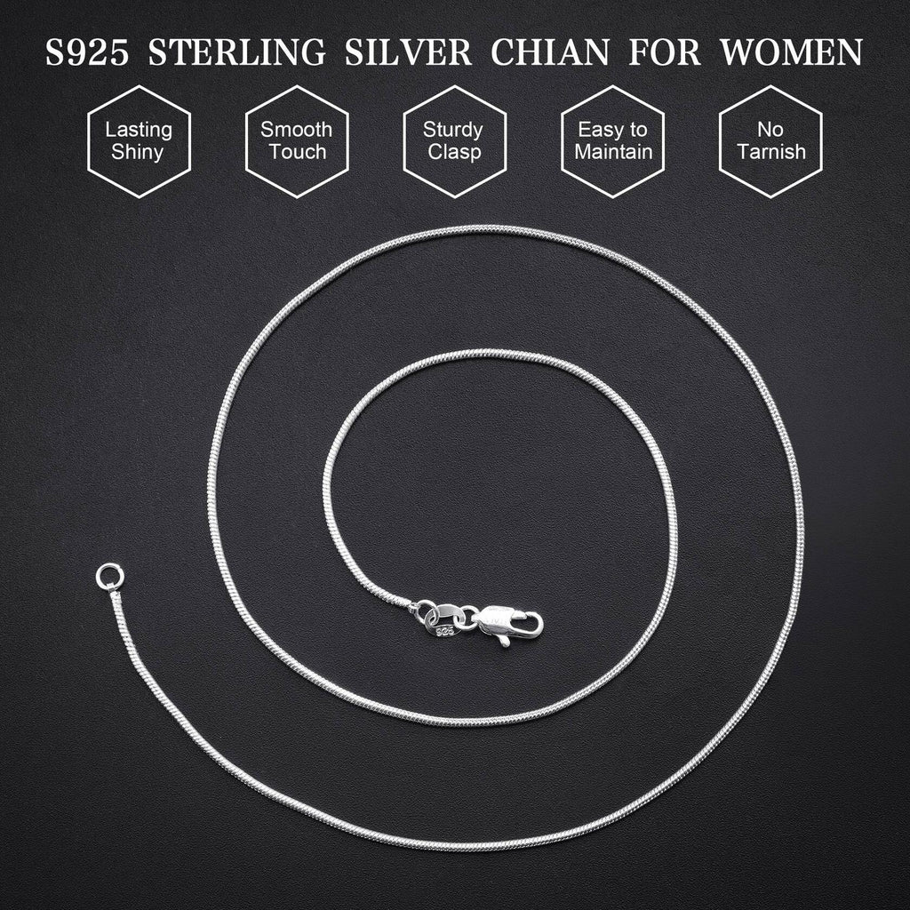 Goldegg Silver Necklace for Women, 925 Sterling Silver 1.1mm Snake Chain Diamond