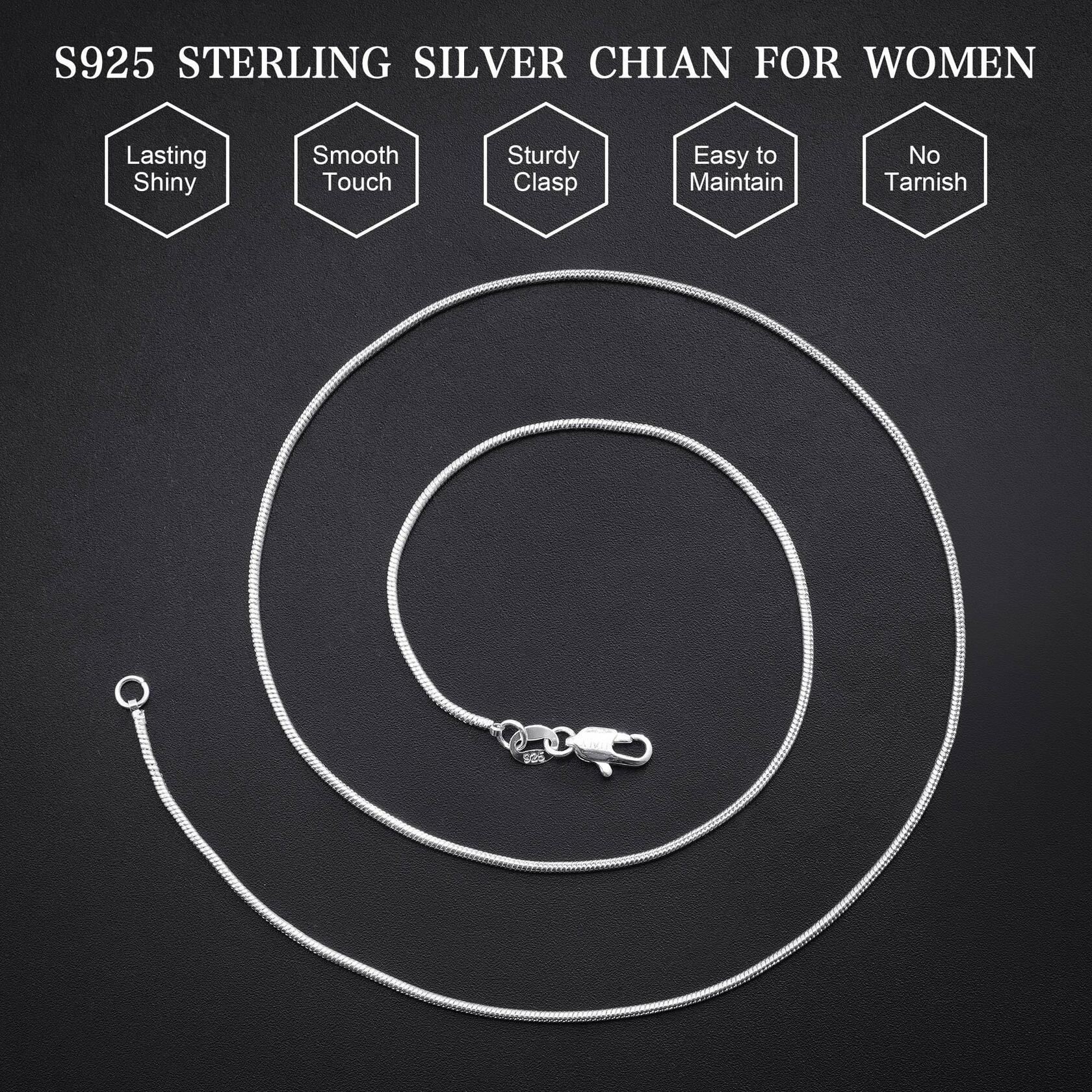Goldegg Silver Necklace for Women, 925 Sterling Silver 1.1mm Snake Chain Diamond