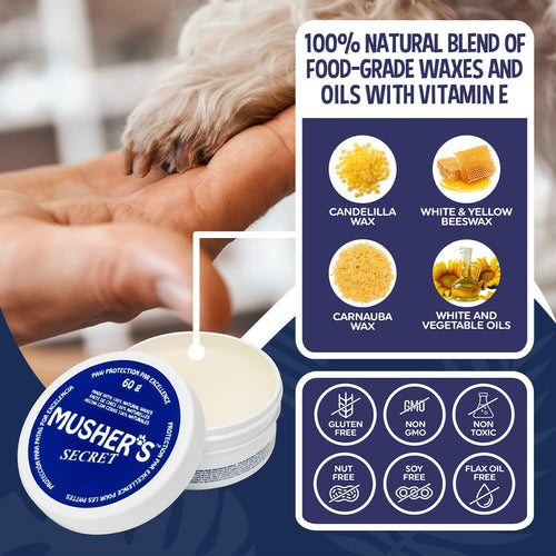Musher's Secret Dog Paw Wax 60g – Moisturizing Dog Paw Balm – Helps Protect &