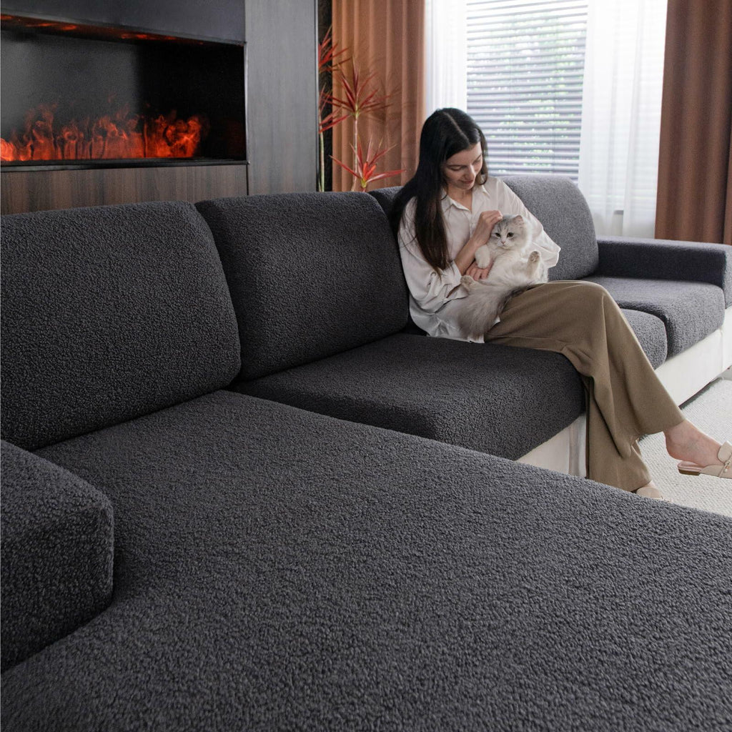 OHSIO Couch Cushion Covers for Sectional Sofa, Stretch Soft Sofa Slipcovers