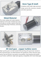 BRINGSMART 12V 16rpm DC Worm Gear Motor 70kg.cm High Torque Turbine Electric