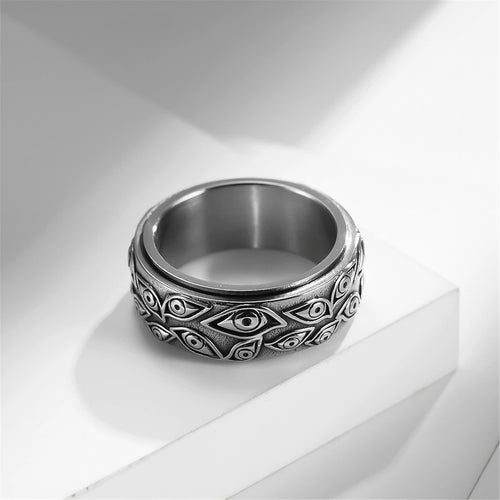 Yifnny Evil Eye Ring, Stainless Steel Rotatable Eye of God Band Ring Cool Evil