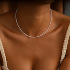 Goldegg Silver Necklace for Women, 925 Sterling Silver 1.1mm Snake Chain Diamond