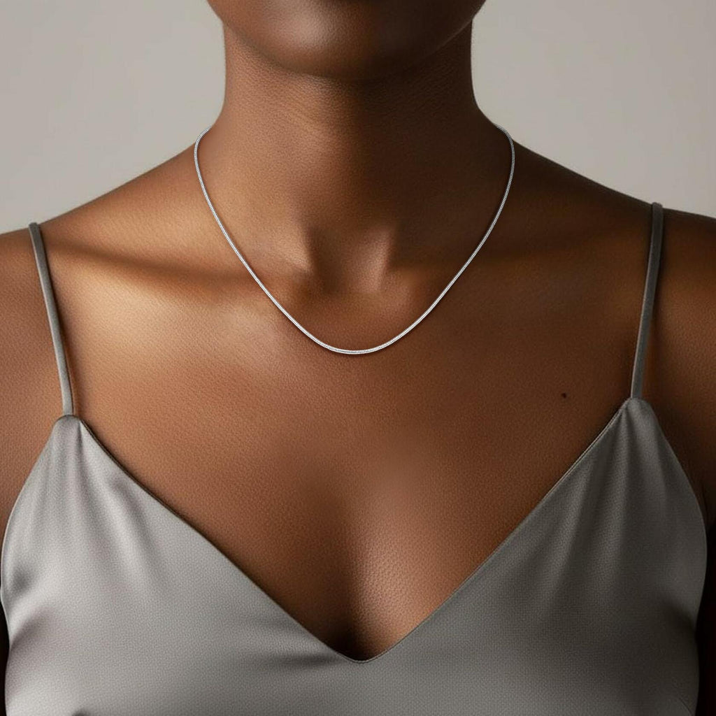 Goldegg Silver Necklace for Women, 925 Sterling Silver 1.1mm Snake Chain Diamond