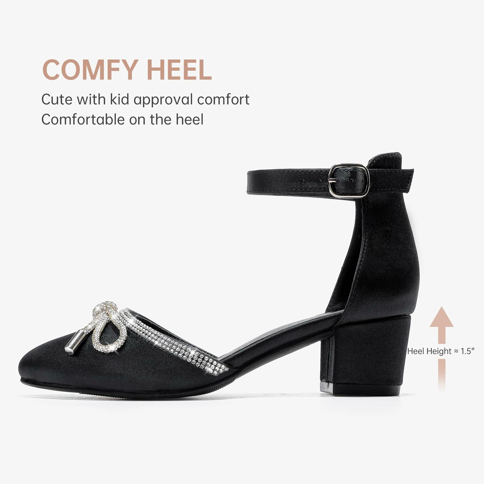 LAURMOSA Girls Black High Heels Closed Toe Dress Shoes Big Girls Heels Fancy
