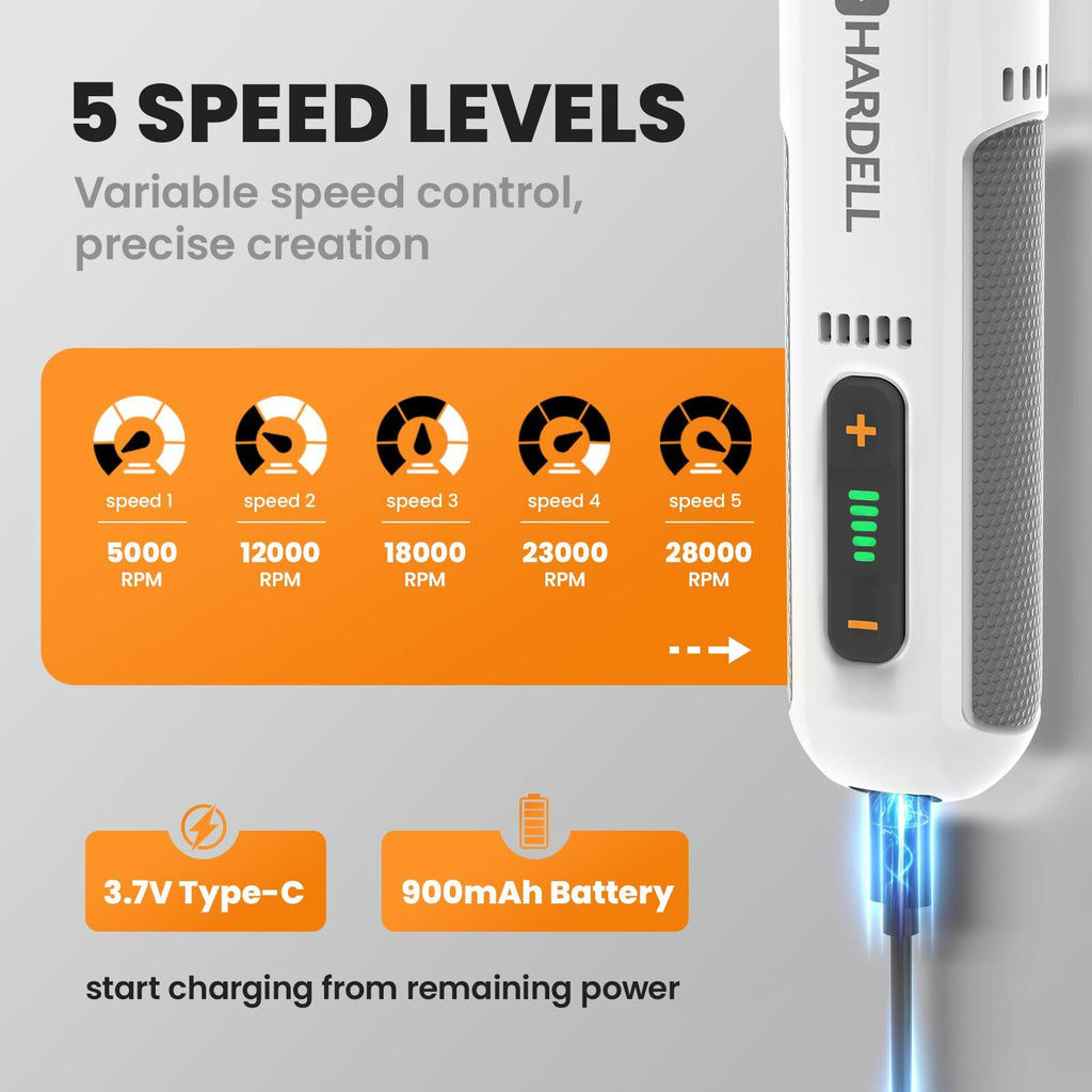 HARDELL 8V Cordless Rotary Tool Kit, 5 Variable Speed, 42 Accessories, 28000RPM,