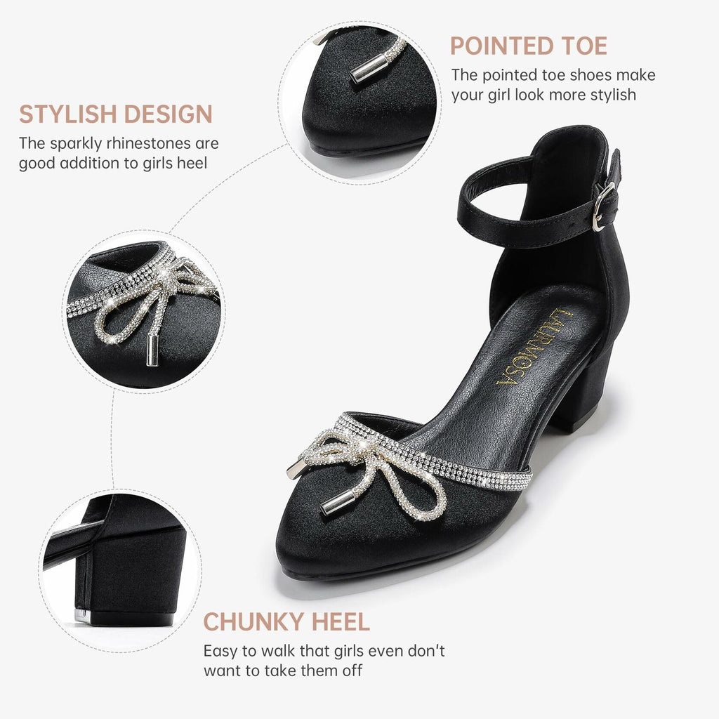 LAURMOSA Girls Black High Heels Closed Toe Dress Shoes Big Girls Heels Fancy