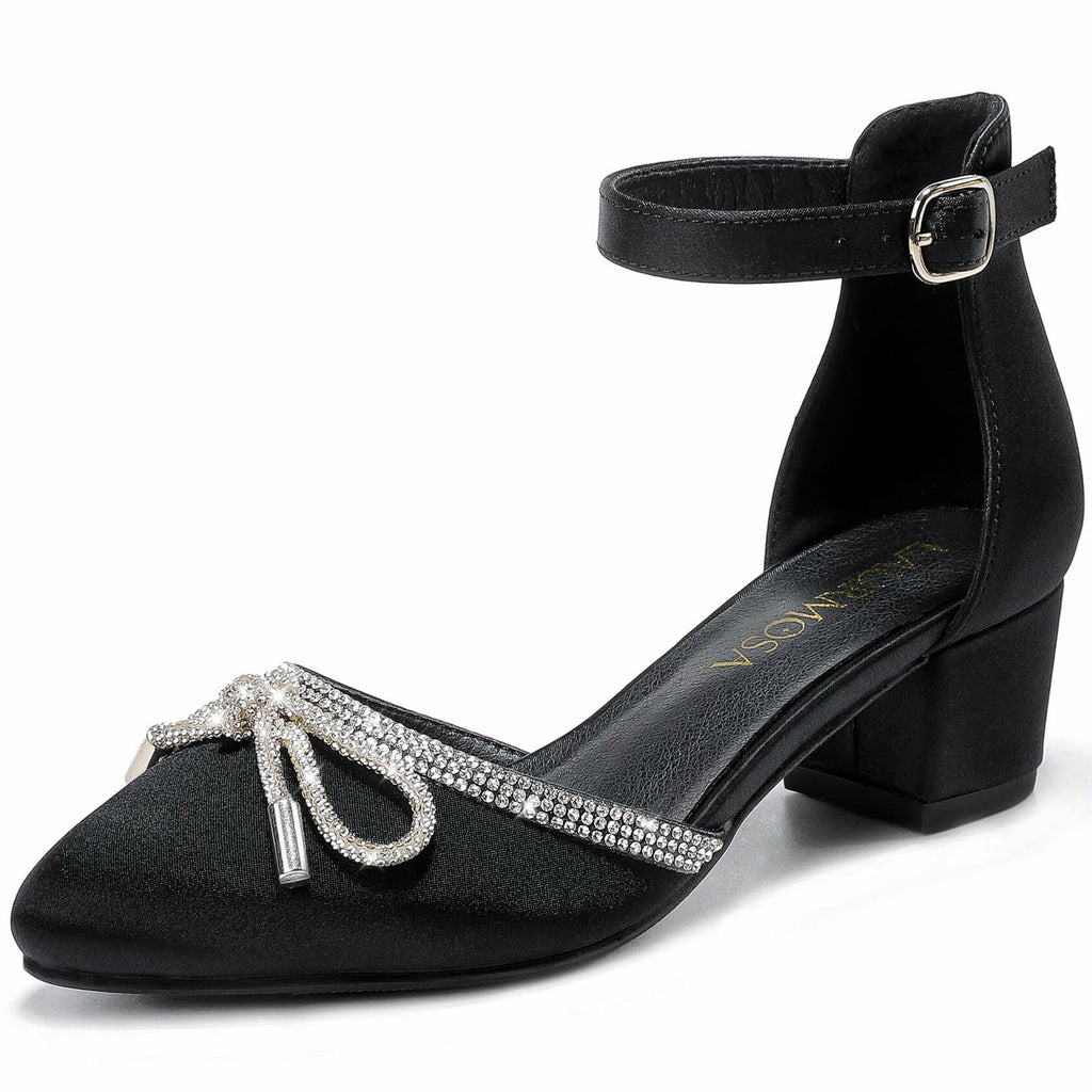 LAURMOSA Girls Black High Heels Closed Toe Dress Shoes Big Girls Heels Fancy