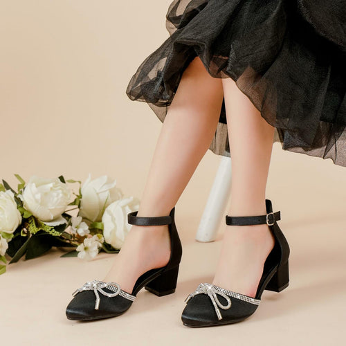 LAURMOSA Girls Black High Heels Closed Toe Dress Shoes Big Girls Heels Fancy