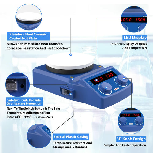 FOUR E'S SCIENTIFIC 5 Inch Magnetic Stirrer Hot Plate Max Temp 280℃/536°F | Max