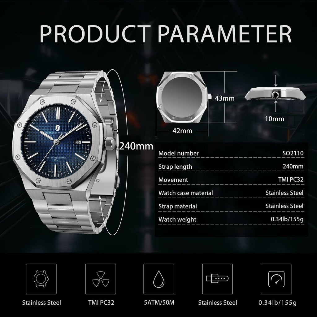 SAPPHERO Mens Watches Luxury Analog Quartz Watch for Men with Date Elegant Mens