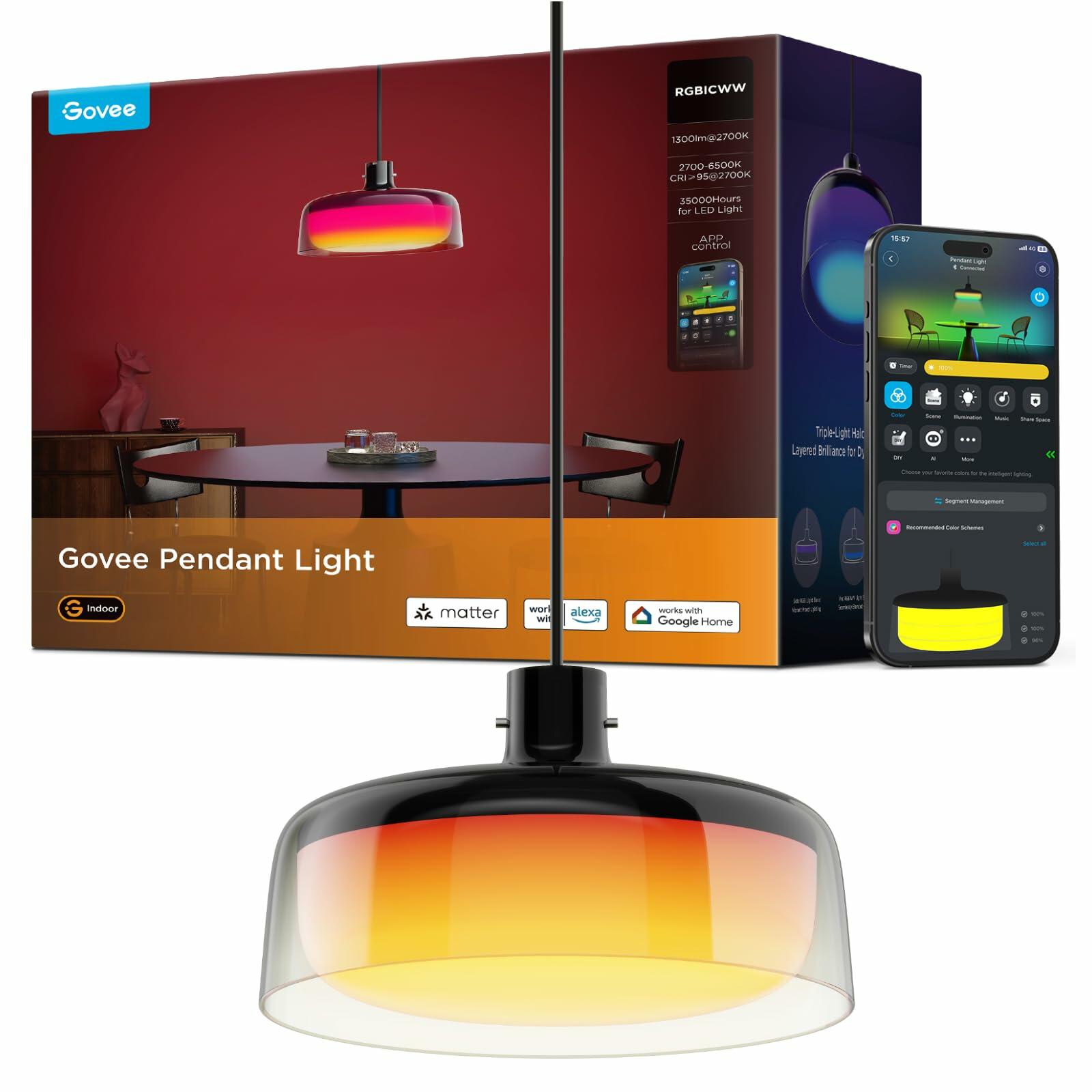 Govee Pendant Light for Kitchen Island, Three-Layer RGBIC Smart Lighting, Matter