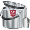 3.2L Double Wall Stainless Steel Ice Bucket with Lid,Scoop, Updated Insulated