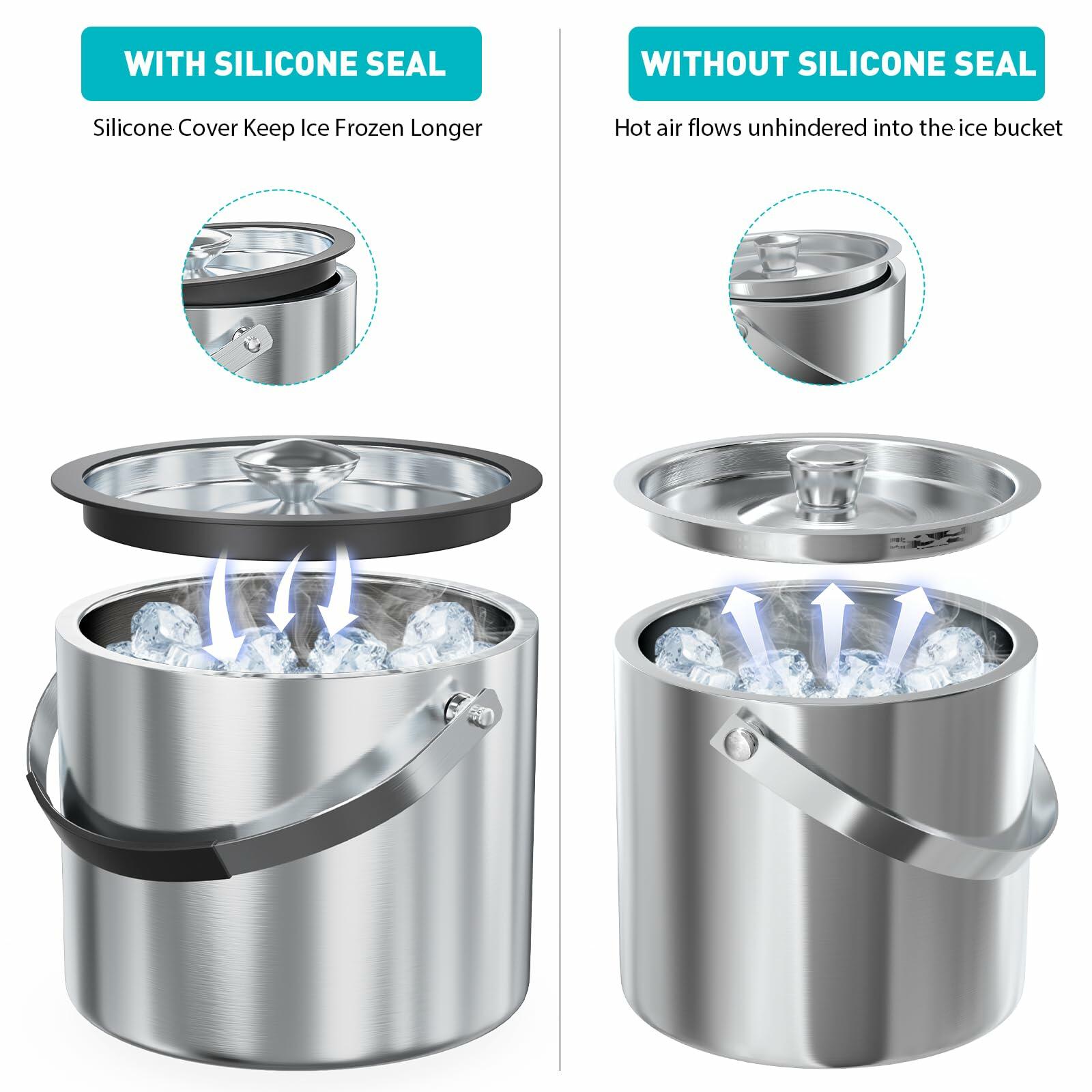 3.2L Double Wall Stainless Steel Ice Bucket with Lid,Scoop, Updated Insulated