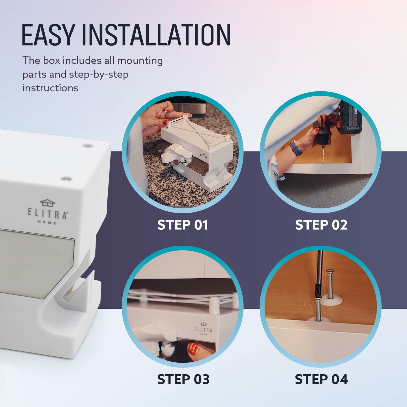 Elitra Home 3 in 1 Under the Cabinet Electric Can Opener, Blade Sharpener,