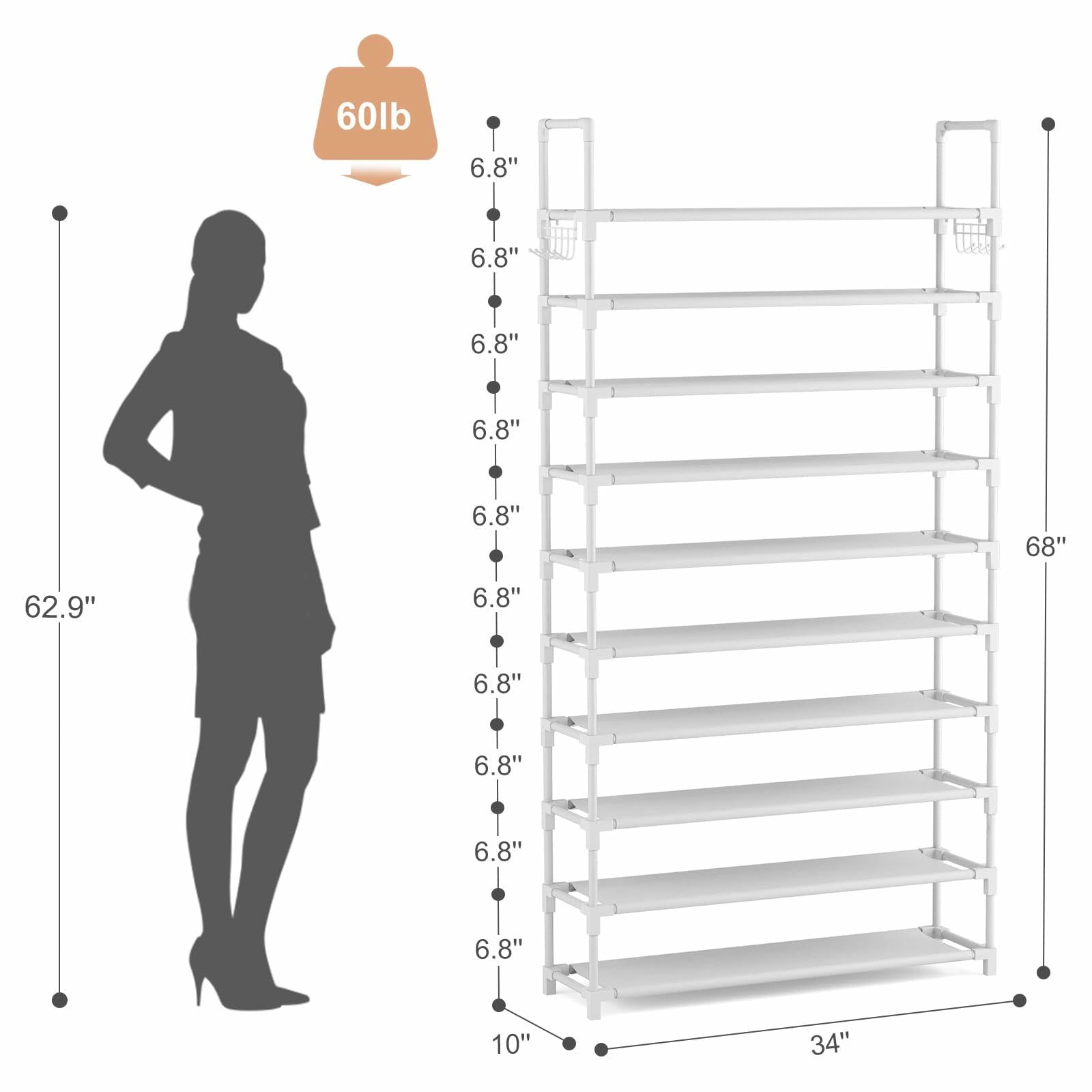 VTRIN 10 Tiers Shoe Rack Tall Large Capacity Wide Shoe Organizer Sturdy Shoe