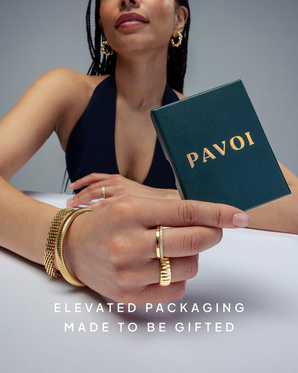 PAVOI 14K Gold Plated Cubic Zirconia Stackable Eternity Bands White Gold for