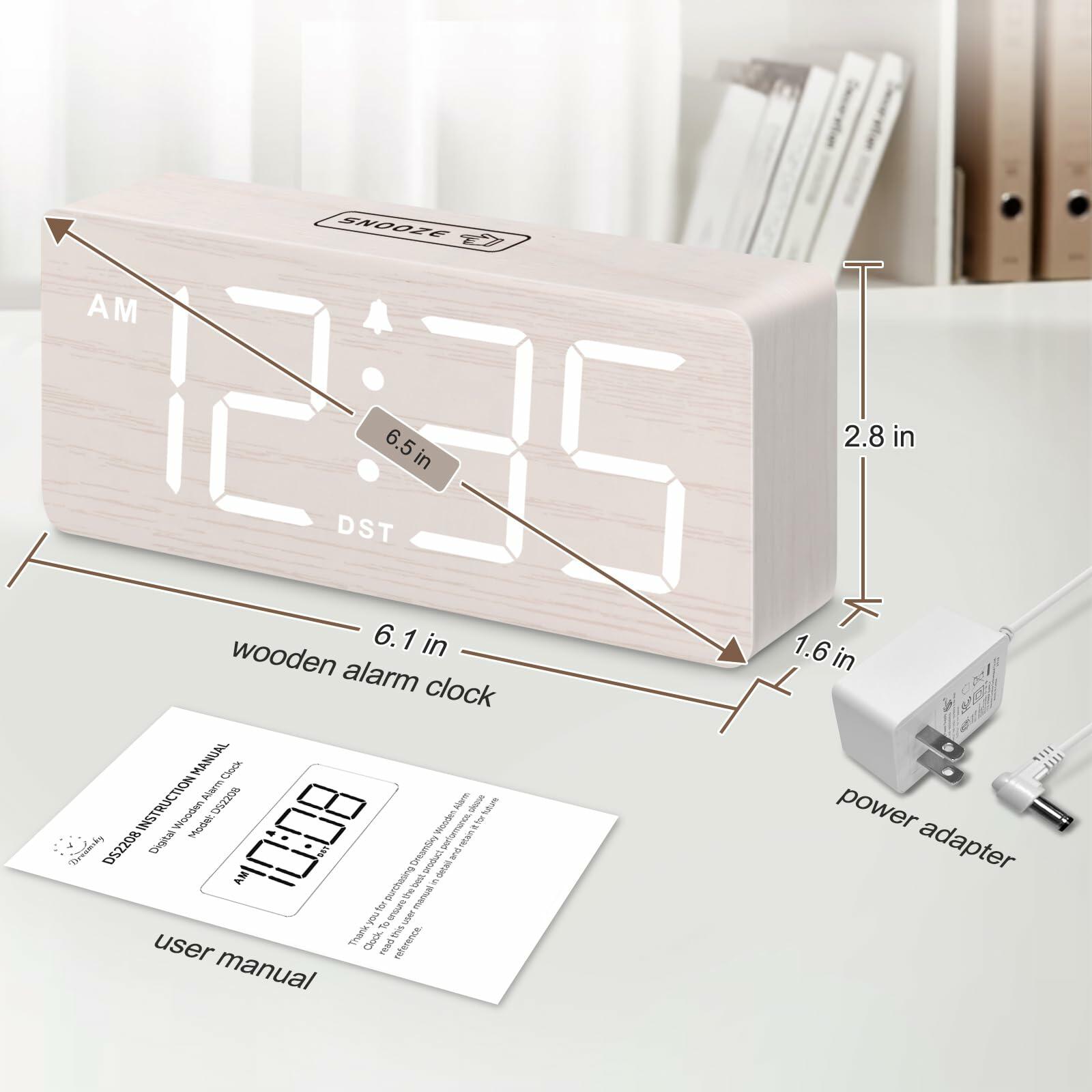 DreamSky Wooden Digital Alarm Clock for Bedroom - Desk Clock for Living Room