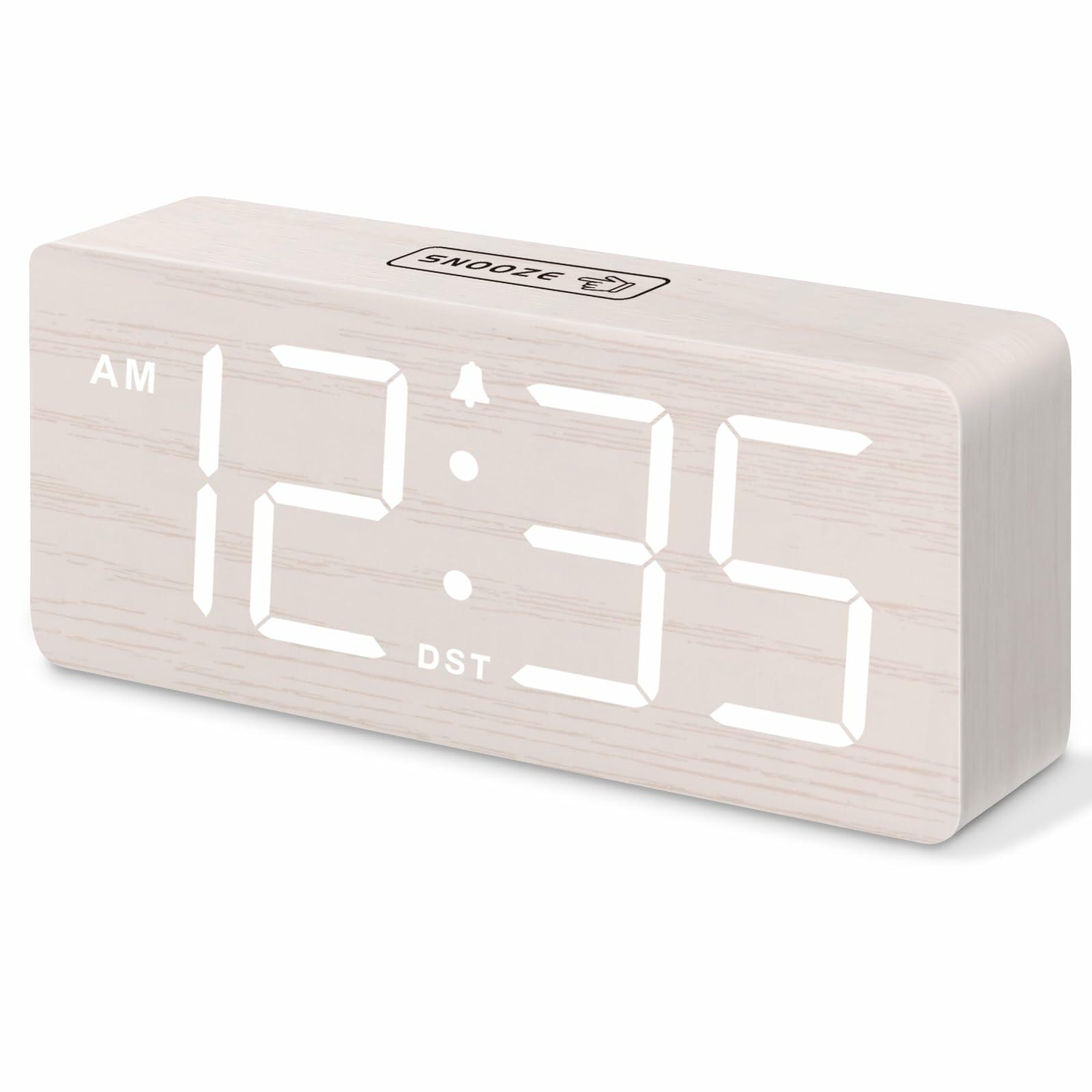 DreamSky Wooden Digital Alarm Clock for Bedroom - Desk Clock for Living Room