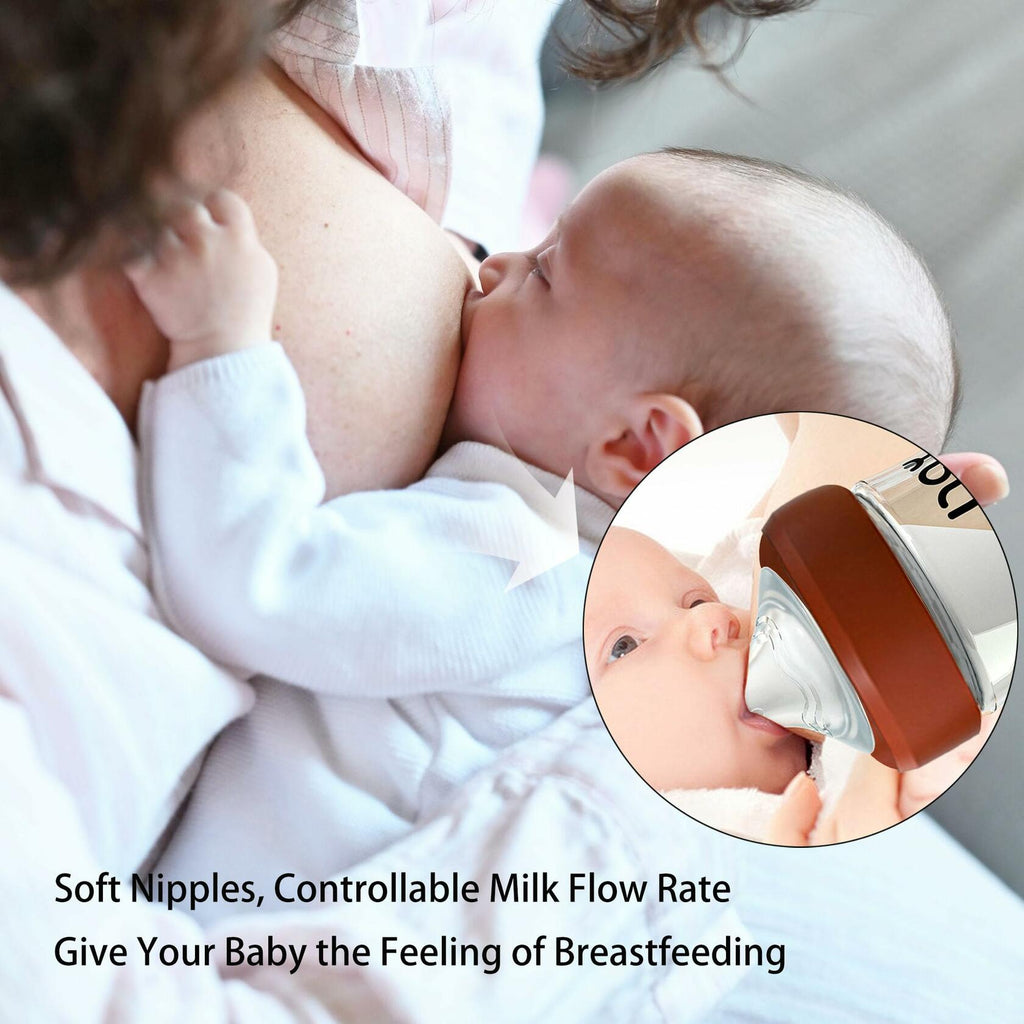 4 pack yanyoyo Natural Glass Baby Bottle for Breastfeeding Babies, 5.4oz