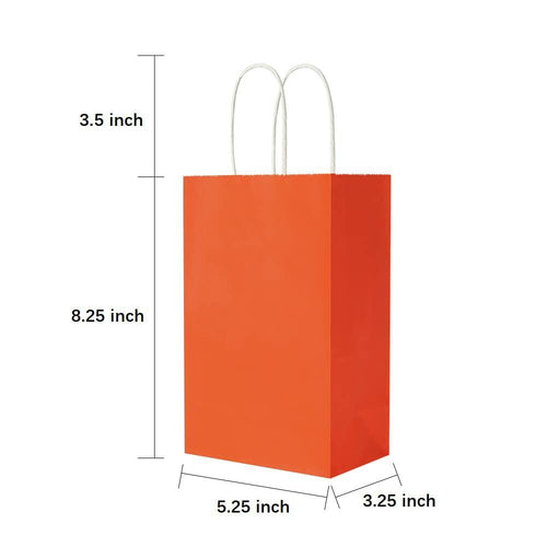 Oikss 50 Pack 5.25x3.25x8.25 Inch Small Orange Kraft Paper Bags with Handles
