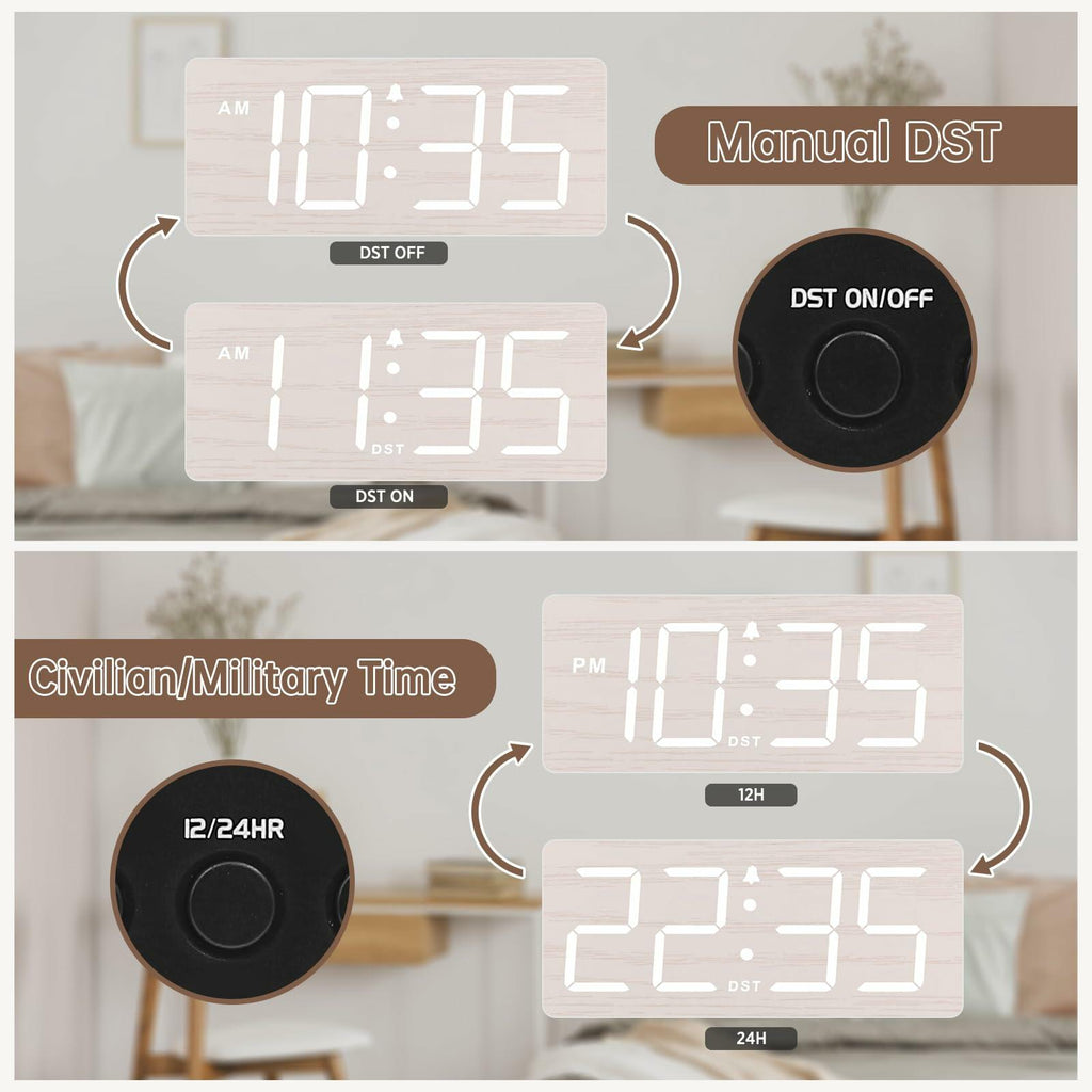 DreamSky Wooden Digital Alarm Clock for Bedroom - Desk Clock for Living Room