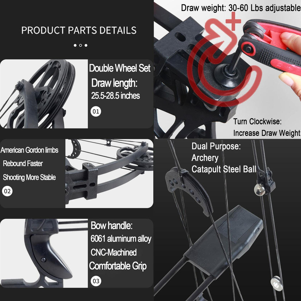 surwolf Archery Compound Bow Kit Steelball Bow Set Draw Weight 30-60Lbs, CNC