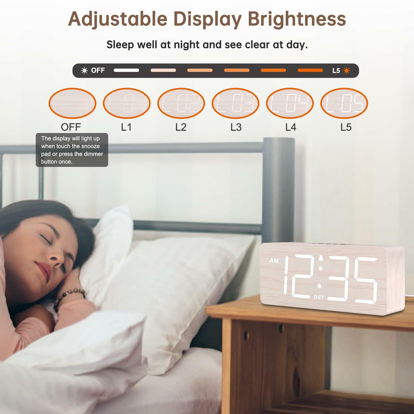 DreamSky Wooden Digital Alarm Clock for Bedroom - Desk Clock for Living Room