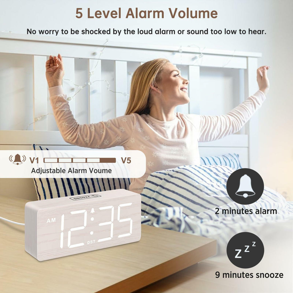 DreamSky Wooden Digital Alarm Clock for Bedroom - Desk Clock for Living Room