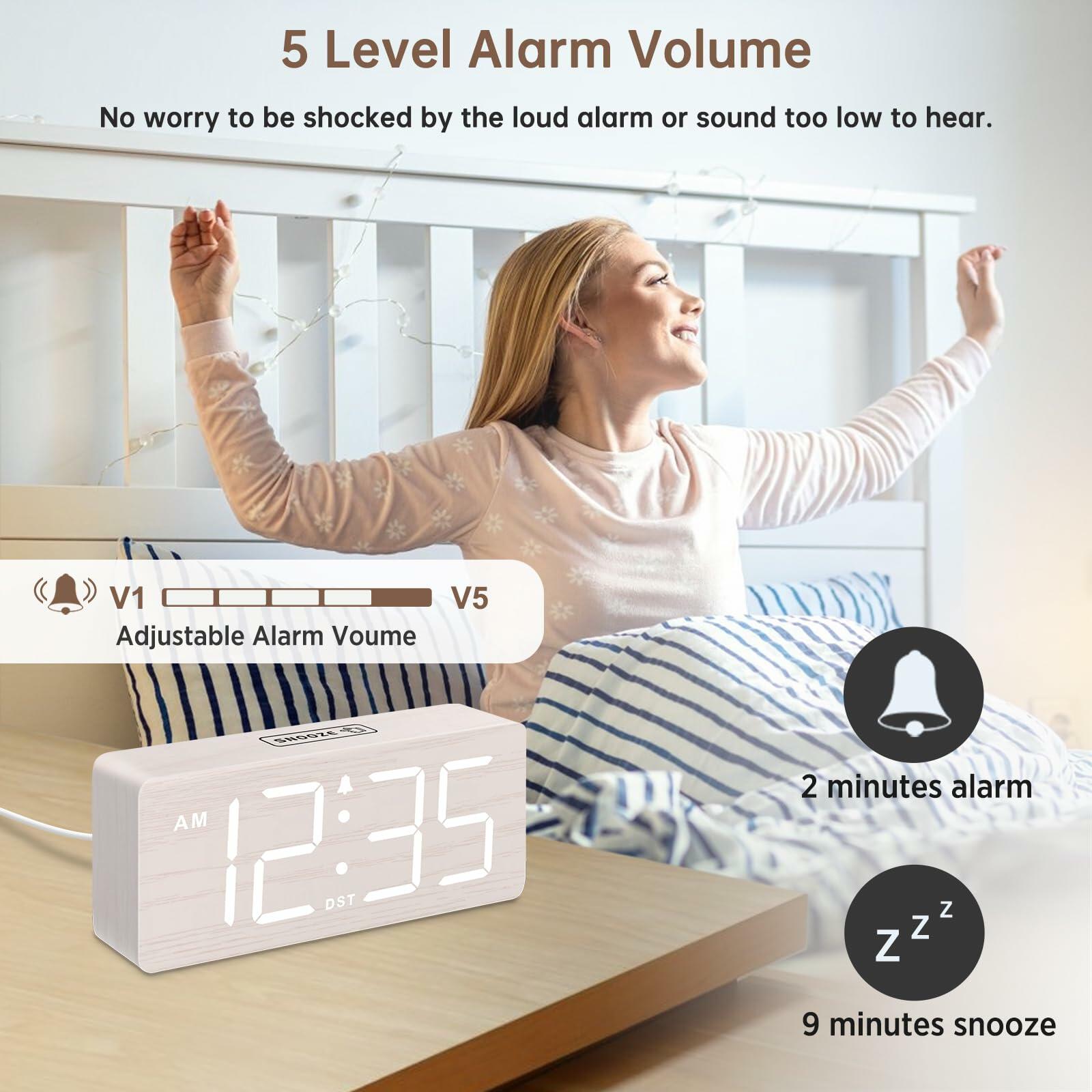 DreamSky Wooden Digital Alarm Clock for Bedroom - Desk Clock for Living Room