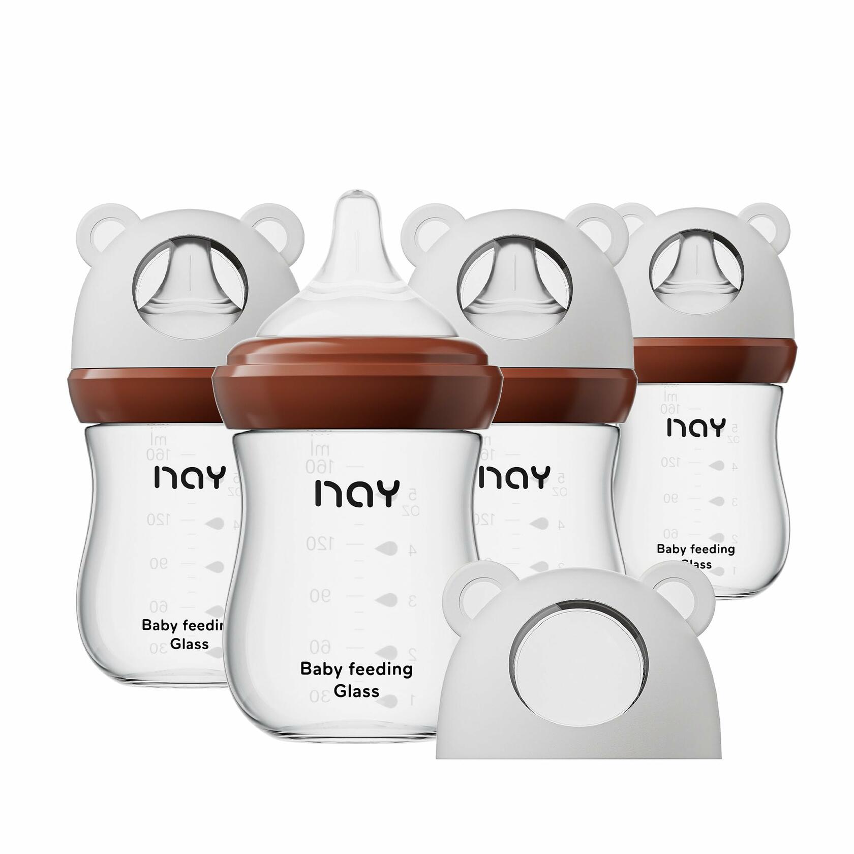 4 pack yanyoyo Natural Glass Baby Bottle for Breastfeeding Babies, 5.4oz