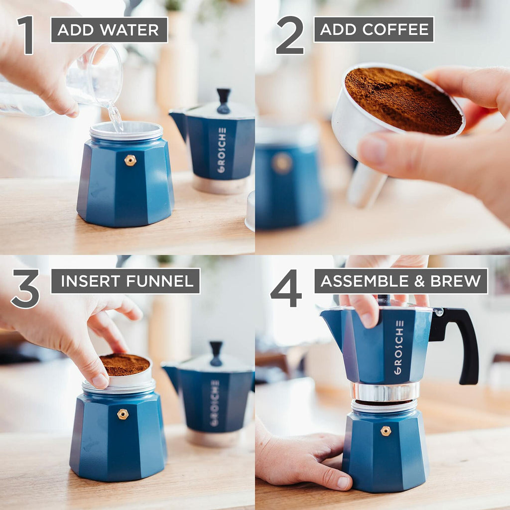 GROSCHE Milano Stovetop Espresso Maker Moka Pot 3 espresso Cup - 5 oz, Blue